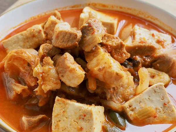 Корейська Кухня Кимчи Тушковане Ясо Kimchi Jjigae — стокове фото