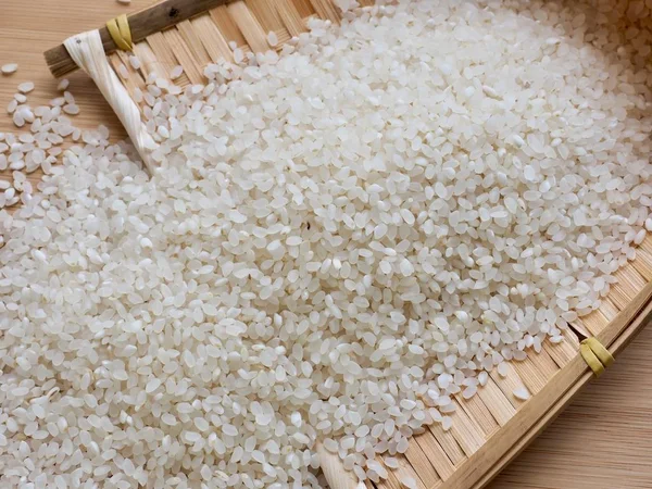 Λευκό Ρύζι Ξύλινη Σανίδα Κινέζικο Λευκό Ρύζι — Φωτογραφία Αρχείου