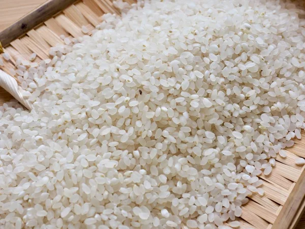 Arroz Blanco Con Tabla Madera Comida Asiática Arroz Blanco — Foto de Stock