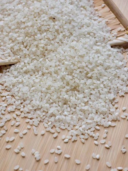 Riz Blanc Avec Plateau Bois Nourriture Asiatique Riz Blanc — Photo