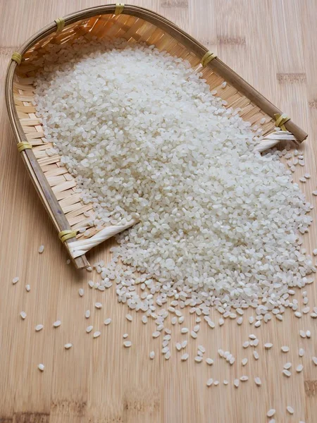 Белый Рис Деревянной Доской Азиатская Еда Белый Рис — стоковое фото