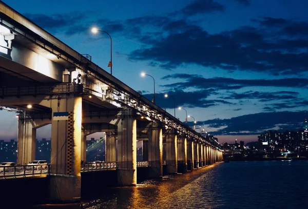 Ночной Вид Мост Банпо Сеуле — стоковое фото