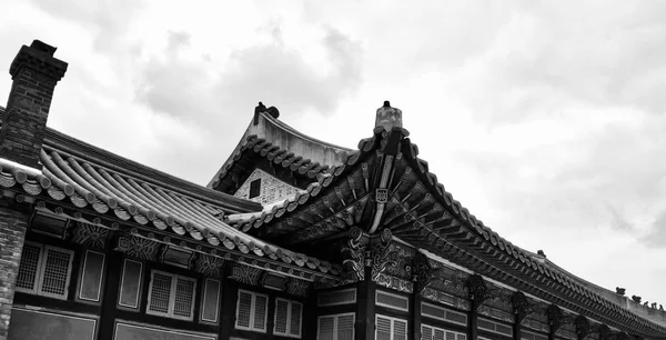 Palacio Tradicional Corea Palacio Changdeok Foto Blanco Negro —  Fotos de Stock