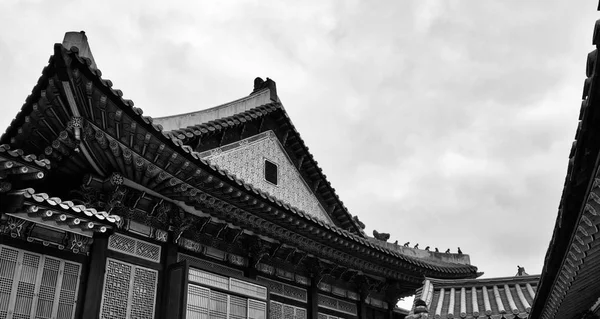 Palacio Tradicional Corea Palacio Changdeok Foto Blanco Negro —  Fotos de Stock