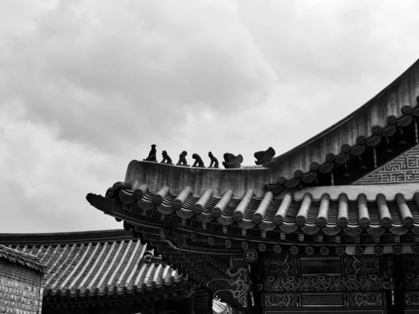 Palacio Tradicional Corea Palacio Changdeok Foto Blanco Negro —  Fotos de Stock