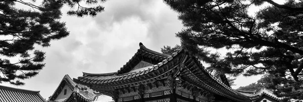 韩国传统的长德宫 黑白照片 — 图库照片