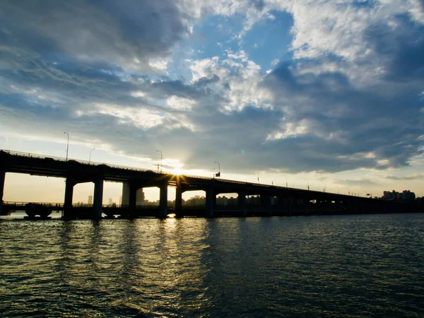 Korea Seoul City Han River Banpo Bridge Solnedgång — Stockfoto