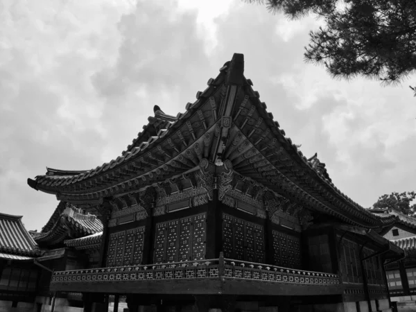 Koreaanse Traditionele Paleis Changdeok Palace Zwart Wit Foto — Stockfoto