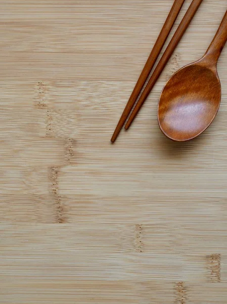 Korean Tradition Wooden Spoon Wooden Chopsticks Wooden Board Background — Stock Photo, Image