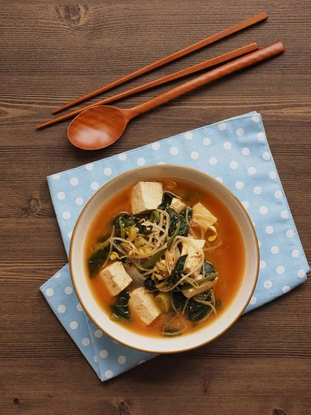 Comida Coreana Espinafre Brotos Feijão Soja Pasta Sopa — Fotografia de Stock