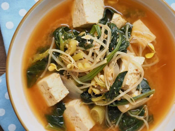 Comida Coreana Espinafre Brotos Feijão Soja Pasta Sopa — Fotografia de Stock