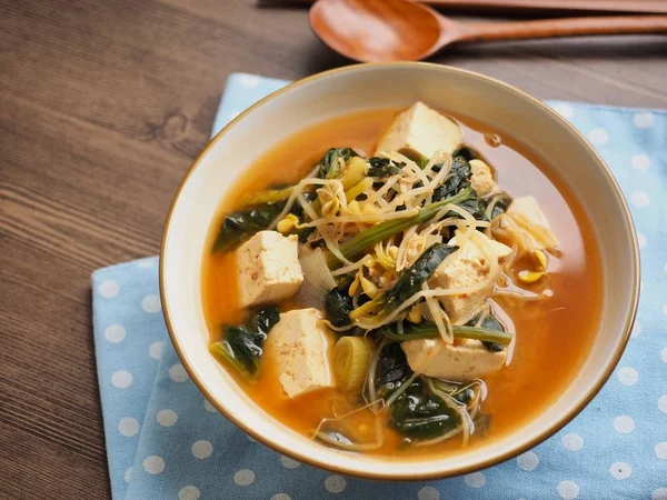 Comida Coreana Espinafre Brotos Feijão Soja Pasta Sopa — Fotografia de Stock