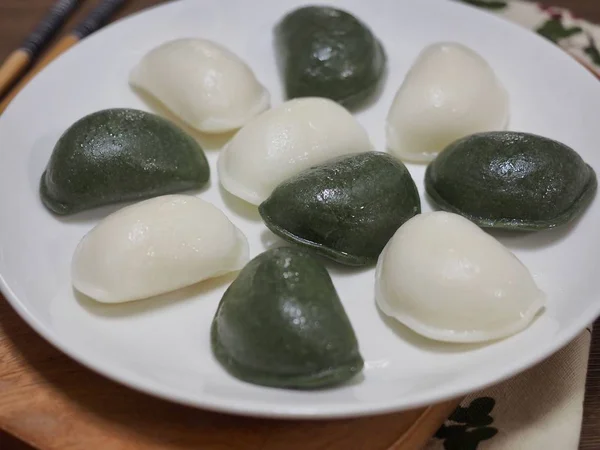 Comida Coreana Songpyeon Bolo Arroz Forma Meia Lua — Fotografia de Stock