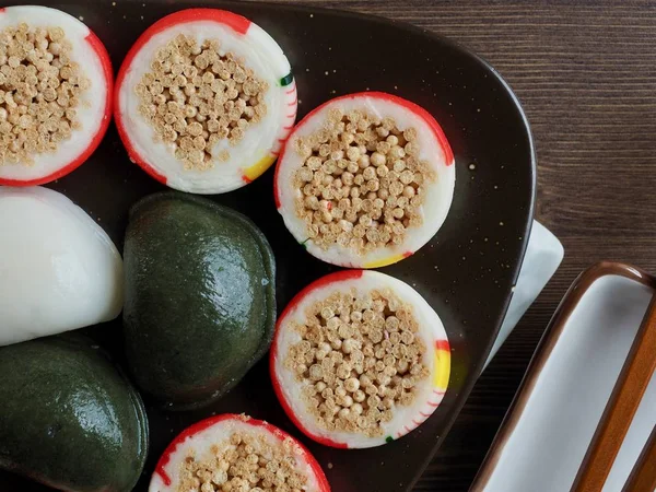 Korean food Songpyeon, half-moon-shaped rice cake and Korean style candy Chuseok food