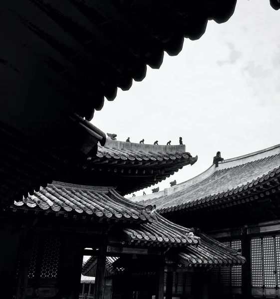 Korejský Tradiční Palác Changgyeonggung Tradiční Budova Monochromatická Fotografie — Stock fotografie