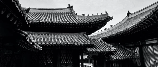 Korejský Tradiční Palác Changgyeonggung Tradiční Budova Monochromatická Fotografie — Stock fotografie