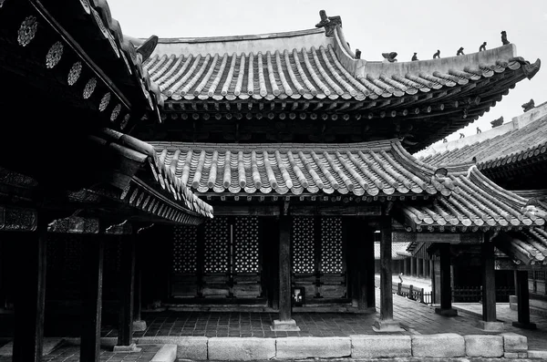 韩国传统宫殿长江宫 传统建筑 单色摄影 — 图库照片