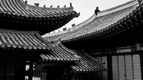 Koreaans Traditioneel Paleis Changgyeonggung Traditioneel Gebouw Monochrome Fotografie — Stockfoto