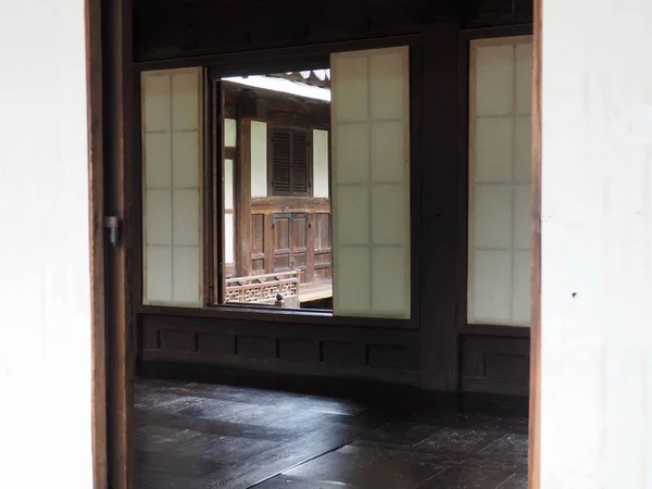 Korean Traditional Hanok Gate Wood Gate Internal Structure Royalty Free Stock Photos