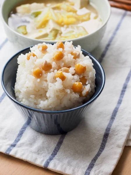 Азійська Кухня Білий Рис Cicer Arietinum Miso Soup — стокове фото