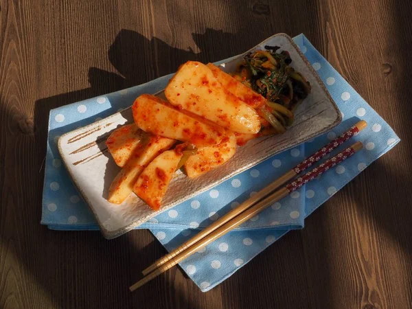 Makanan Tradisional Korea Hidangan Segar Kimchi Lobak — Stok Foto