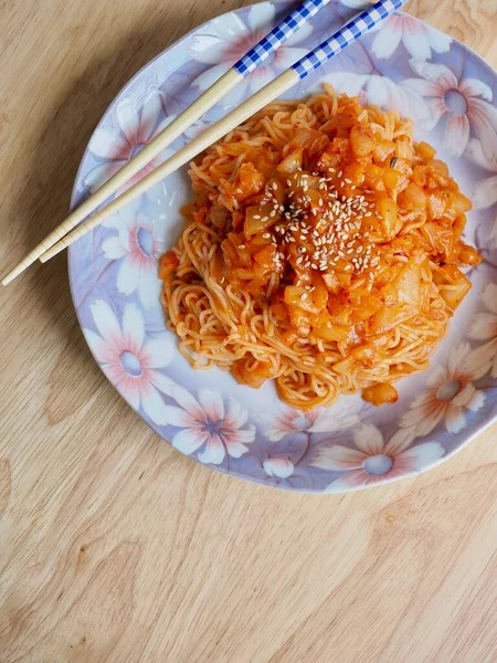 Korean Food Kimchi Bibim Noodles — Stock Photo, Image