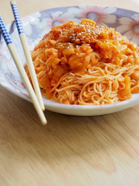 Comida Coreana Kimchi Bibim Fideos — Foto de Stock