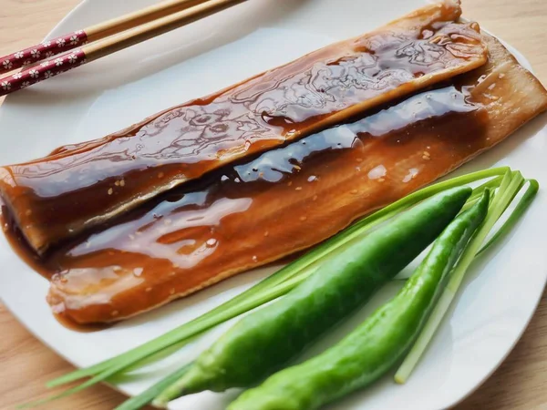 Alimentation Asiatique Sauce Soja Anguille — Photo