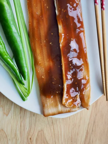 Alimentation Asiatique Sauce Soja Anguille — Photo