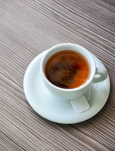 Herbata Drewnianych Deskach Filiżanek Porcelany Czarna Herbata — Zdjęcie stockowe