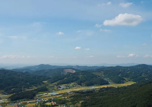 Campos Arroz Coreano Céu Montanhas — Fotografia de Stock