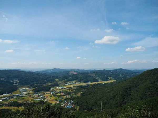 Koreaanse Rijstvelden Lucht Bergen — Stockfoto