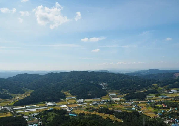 Koreaanse Rijstvelden Lucht Bergen — Stockfoto