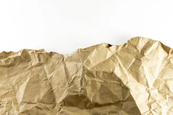 Brown Paper Sheet Crumpled Paper Surface White Area Used Background — Stock Photo, Image