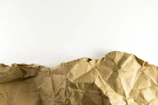 Brown Paper Sheet Crumpled Paper Surface White Area Used Background — Stock Photo, Image