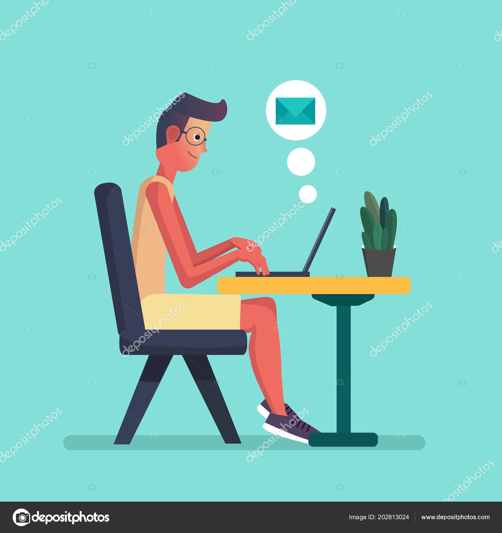 Young Man Working Laptop Flat Cartoon Person Character Freelancer Workplace  Stock Vector Image by ©Magicnolia #202813024