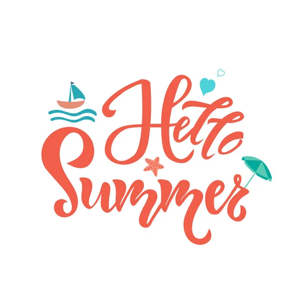 Hello Summer Disegnato Mano Ispirazione Citazione Motivazionale Cartolina Shirt Stampa — Vettoriale Stock