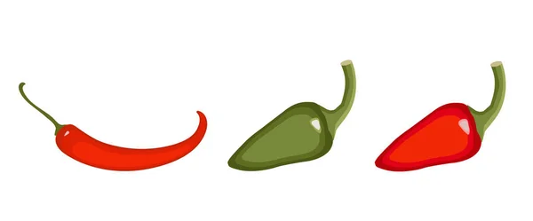 Zestaw Chili Czerwony Zielony Pieprz Warzyw Ikona Białym Tle Koncepcji — Wektor stockowy