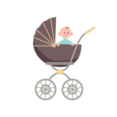 Bebek Çocuk arabayı. Beyaz arka plan üzerinde izole. Düz stil vektör çizgi film gösterimde