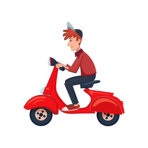 Repartidor Montando Una Moto Servicio Entrega Rápida Por Mensajero Ilustración — Vector de stock