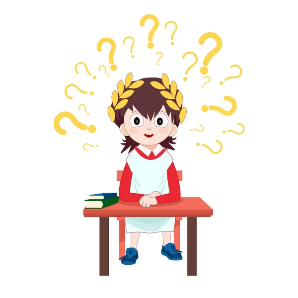 Schoolboy in ancient rome tunic sitting at the desk with books. Concept for kids school education brochure, poster. Isolated Vector illustration — Stock Vector