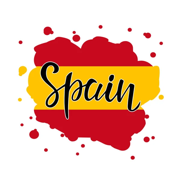 Espanha lettering text with abstract Sílhueta de bandeira. Modelo de design de viagem para brochura, cartão de convite, logotipo e adesivos. Ilustração vetorial — Vetor de Stock