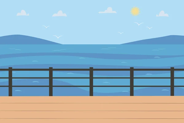 Sea Landscape in sunny weather. Horizontal Background with seascape scenic view, quay or seafront, sky