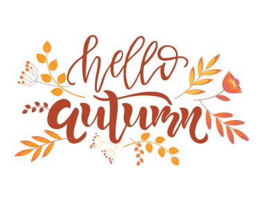 Merhaba Autumn mesajı. Kaligrafi, harf tasarımı. Tebrik kartları, posterler ve afişler için tipografi