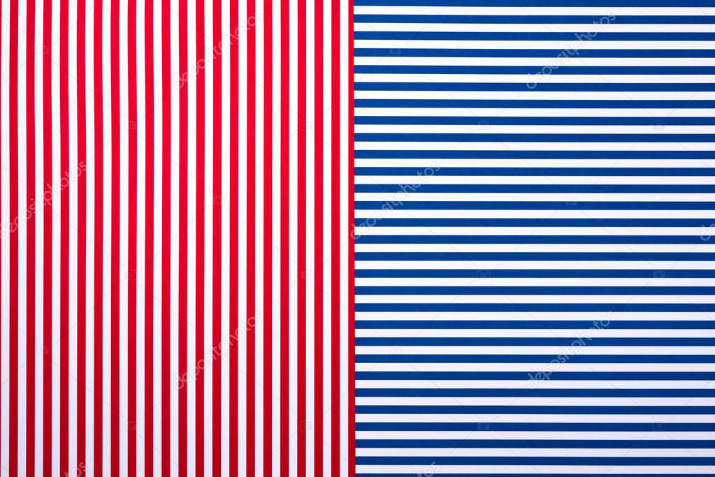 top view of blue and red surface with white stripes for background