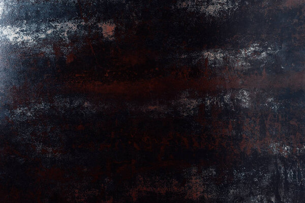 top view of grungy dark metal template for background
