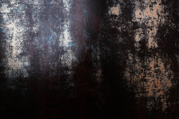 top view of grungy rusted metal template for background