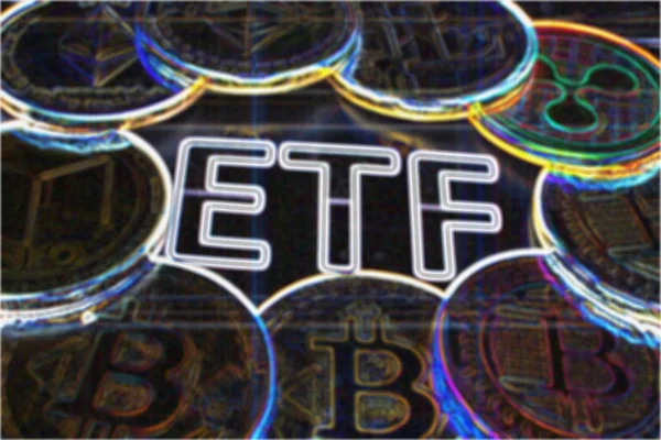 暗号 Etf - decentrailzed 私たちのお金のための未来に向けた次のステップ - bitcoin Etf のカラフルなサイケデリック ストック画像