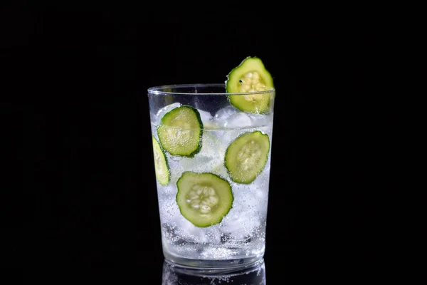 Cucumber water on black background. — Stock Photo, Image