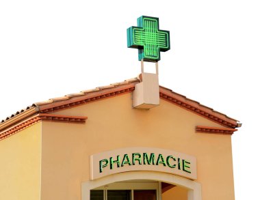Pharmacy signboard in house facade on white background                   clipart
